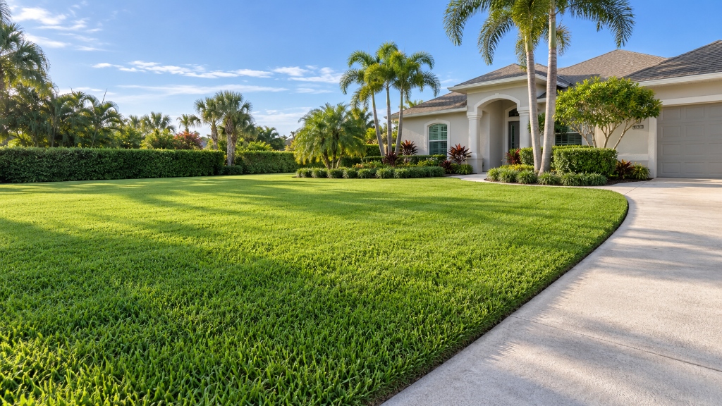Florida residential lawn with fresh mowing and clean edging