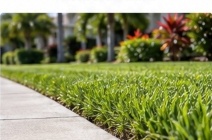Zero-turn commercial mower creating straight stripes on a sunny lawn